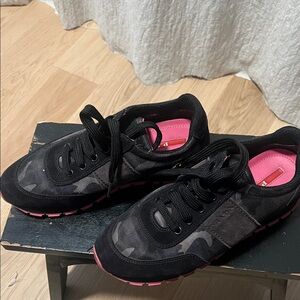 Prada Black and Pink Camouflage Sneakers